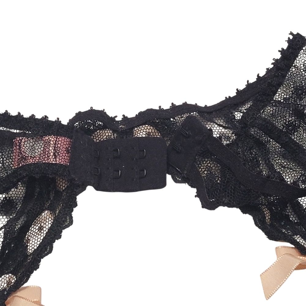 Agent Provocateur Black Lace Pink Bow Garter Belt Mesh Size M - Picture 7 of 13